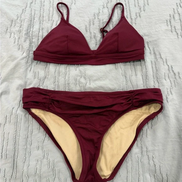 JCREW Women's Burgundy Bikini Set Small - Picture 1 of 10